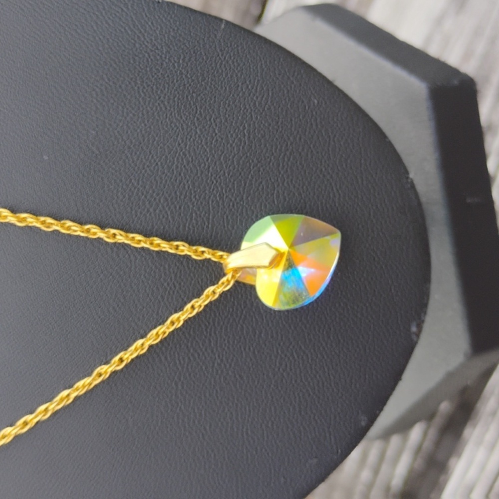 Amazing Gold Tone Iridescent Pendant On Chain With Crystal Set Bracelet - Picture 5 of 8